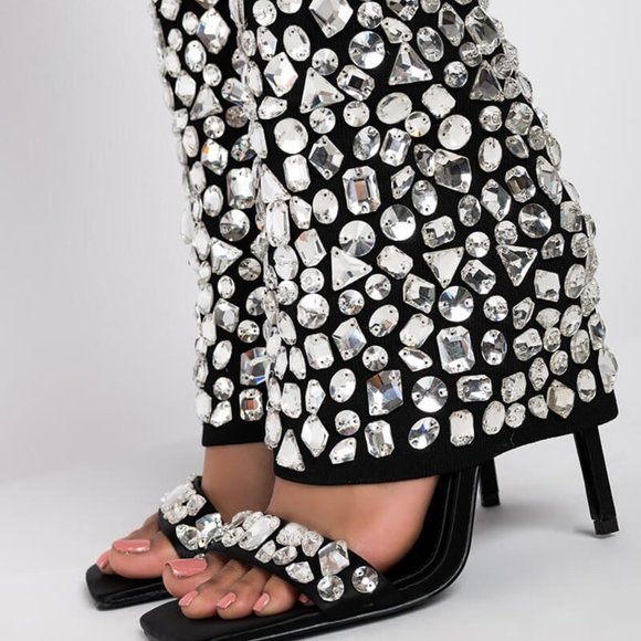 Xena Bet on Black: Diamond Rhinestone Draped Stiletto Sandal Size 6 - Picture 4 of 5